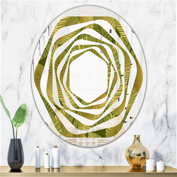 Designart 23.7-in x 31.5-in Golden Leaves I Modern Oval Wall Mirror