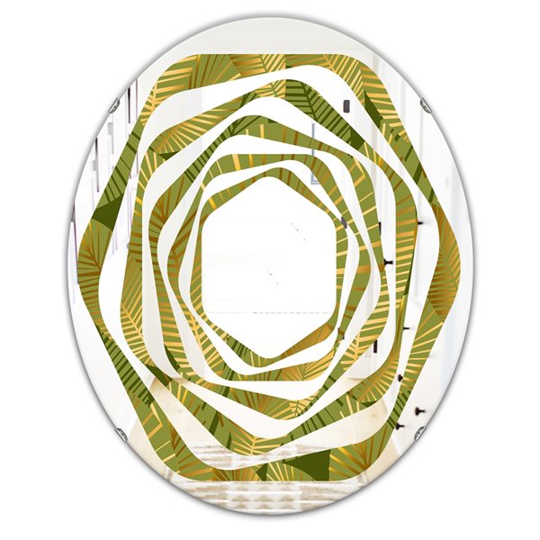 Designart 23.7-in x 31.5-in Golden Leaves I Modern Oval Wall Mirror