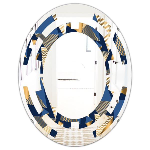 Designart 23.7-in x 31.5-in Gold And Blue Cubes Modern Oval Wall Mirror ...