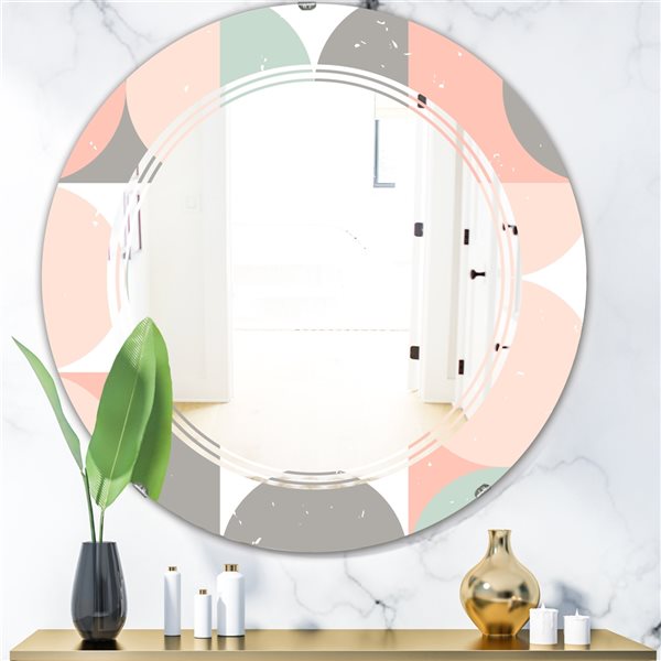 Designart 24-in Retro Pastel Circular Pattern II Modern Round Mirror