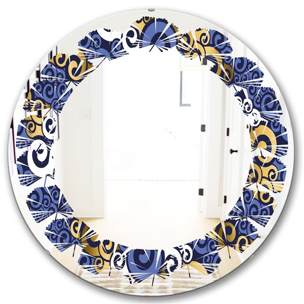 Designart 24-in Retro Luxury Waves In Blue and Gold III Modern Round ...