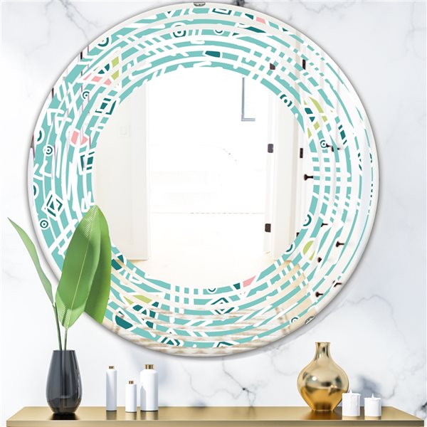 Designart 24-in x 24-in Pastel Tribal Retro Pattern - Round Wall Mirror