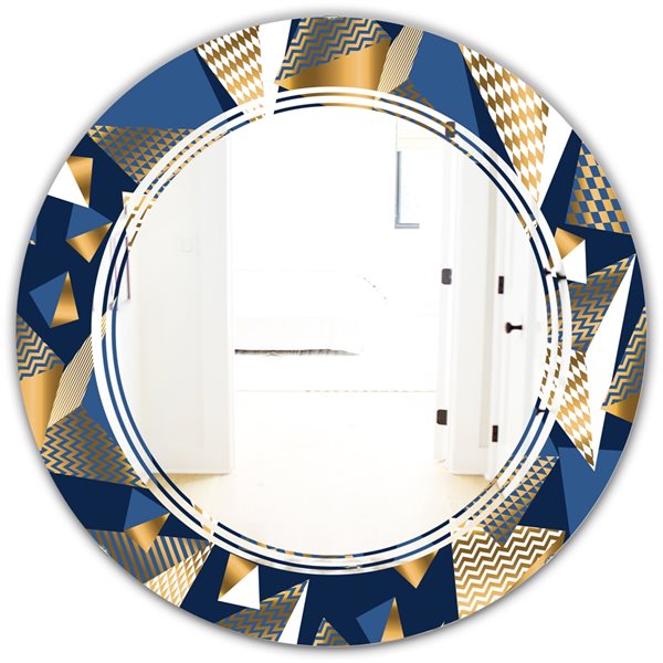 Designart 24-in x 24-in Gold And Blue Cubes Modern Round Wall Mirror ...
