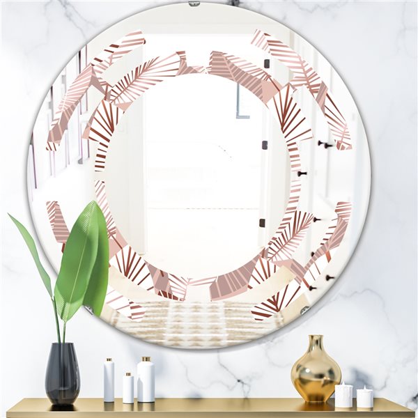 Designart 24-in x 24-in Golden Tropical Pattern IV Modern Round Wall Mirror