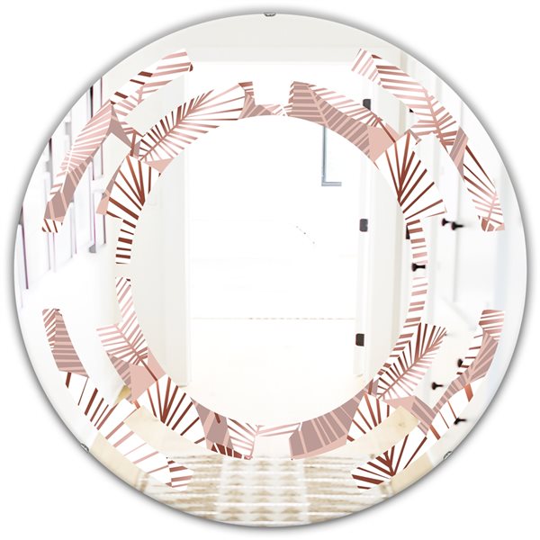 Designart 24-in x 24-in Golden Tropical Pattern IV Modern Round Wall Mirror