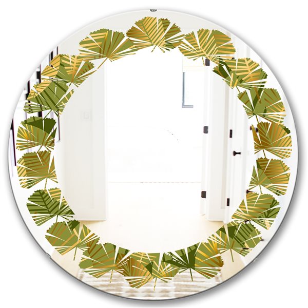 Designart 24-in x 24-in Golden Leaves I - Round Wall Mirror MIR24221-C3 ...