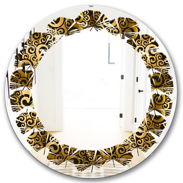 Designart 24-in x 24-in Gold And Black Swirl I Modern Round Mirror ...