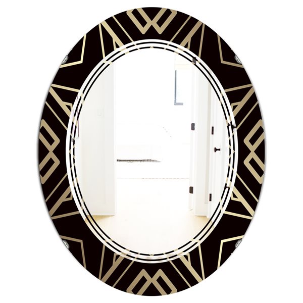 Designart 23.7-in x 31.5-in Gold And Black Art Deco Pattern Modern Oval ...