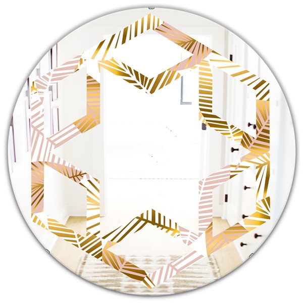 Designart 24-in x 24-in Golden Palm Leaves II - Round Wall Mirror ...