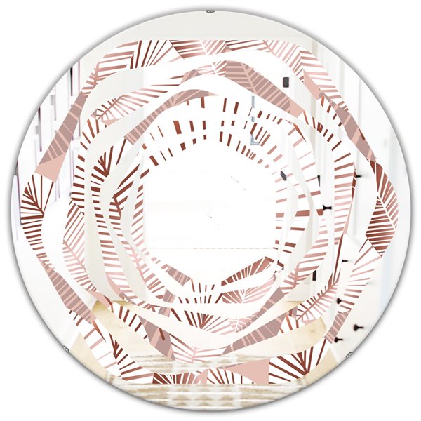 Designart 24-in Golden Tropical Pattern IV Modern Round Wall Mirror ...