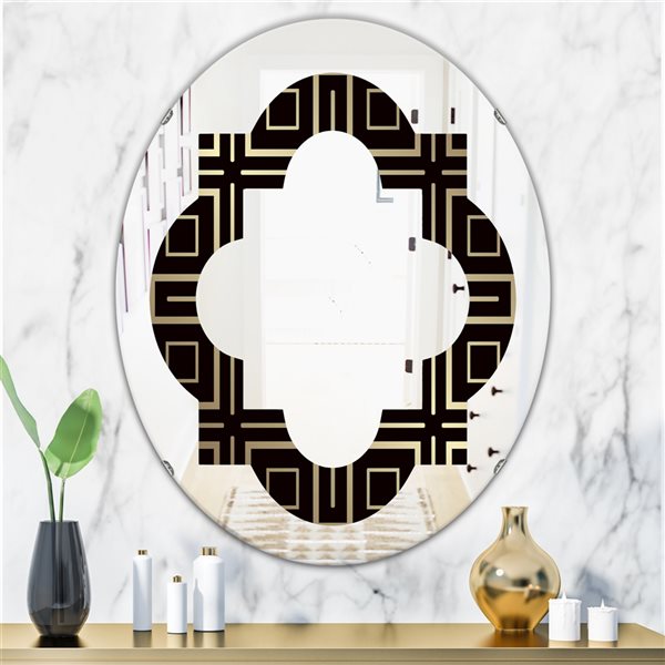 Designart 31.5-in x 23.7-in Golden Luxury Metallic Geometrics XII Modern Oval Wall Mirror