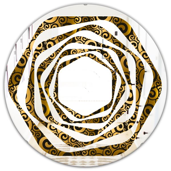 Designart 24-in x 24-in Gold And Black Swirl I - Round Wall Mirror ...