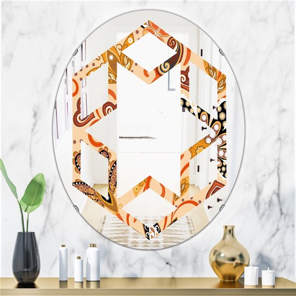 Designart 23.7-in x 31.5-in Retro Indian Floral Batik III Oval Wall Mirror