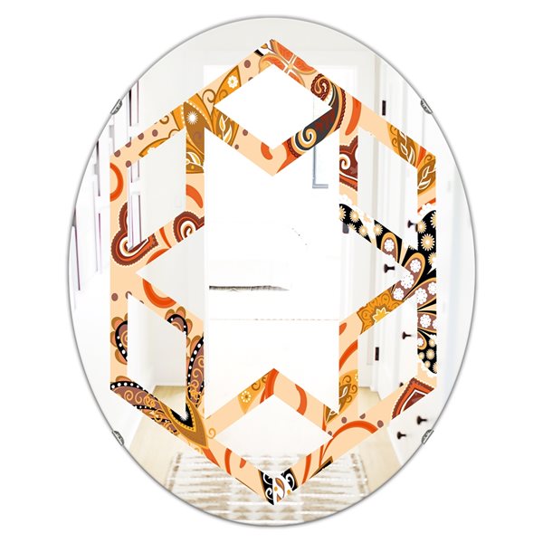 Designart 23.7-in x 31.5-in Retro Indian Floral Batik III Oval Wall Mirror