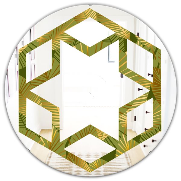 Designart 24-in Golden Leaves I Modern Round Mirror