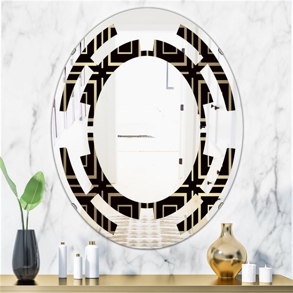 Designart 23.7-in x 31.5-in Golden Luxury Metallic Geometrics XII - Oval Wall Mirror