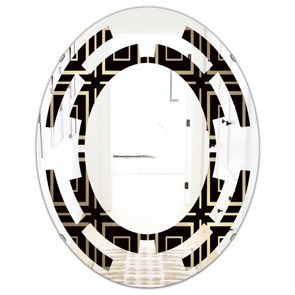 Designart 23.7-in x 31.5-in Golden Luxury Metallic Geometrics XII - Oval Wall Mirror