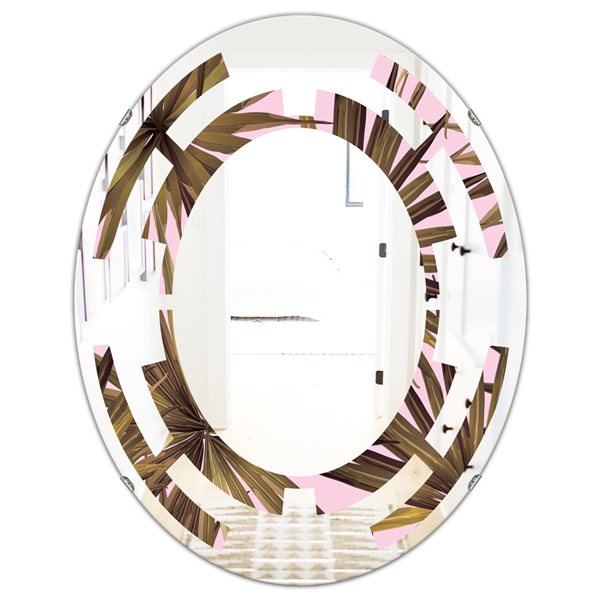 Designart 31.5-in x 23.7-in Tropical Leaves On Pink Modern Oval Wall ...