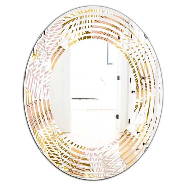 Designart 31.5-in x 23.7-in Golden Palm Leaves II - Modern Oval Mirror ...