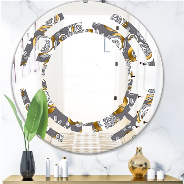 Designart 24-in x 24-in Golden Rose Flowers Modern Round Wall Mirror