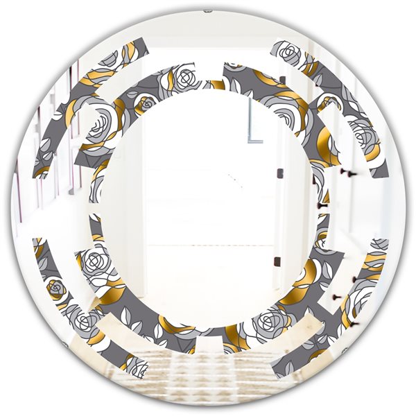 Designart 24-in x 24-in Golden Rose Flowers Modern Round Wall Mirror