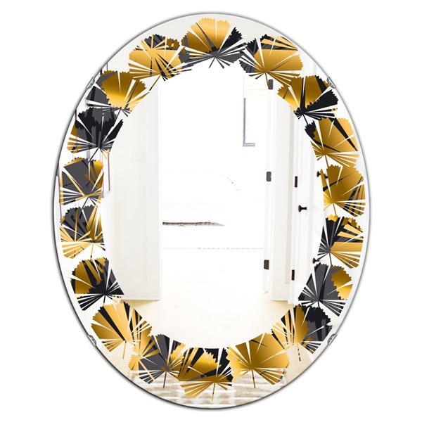 Designart 31.5-in x 23.7-in Golden Palm Leaves III Oval Wall Mirror | RONA