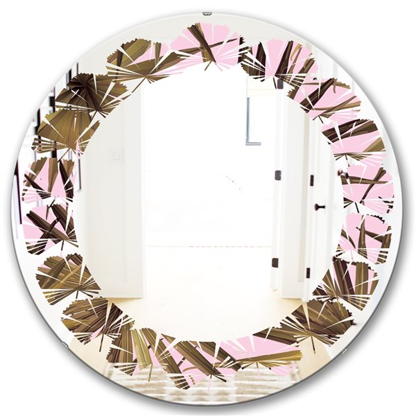 Designart 24-in x 24-in Tropical Leaves On Pink - Round Wall Mirror ...