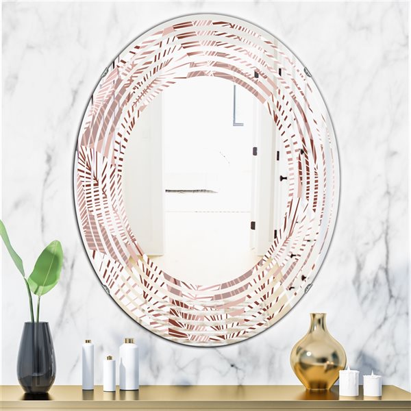 Designart 31.5-in x 23.7-in Golden Tropical Pattern IV Modern Oval Wall Mirror