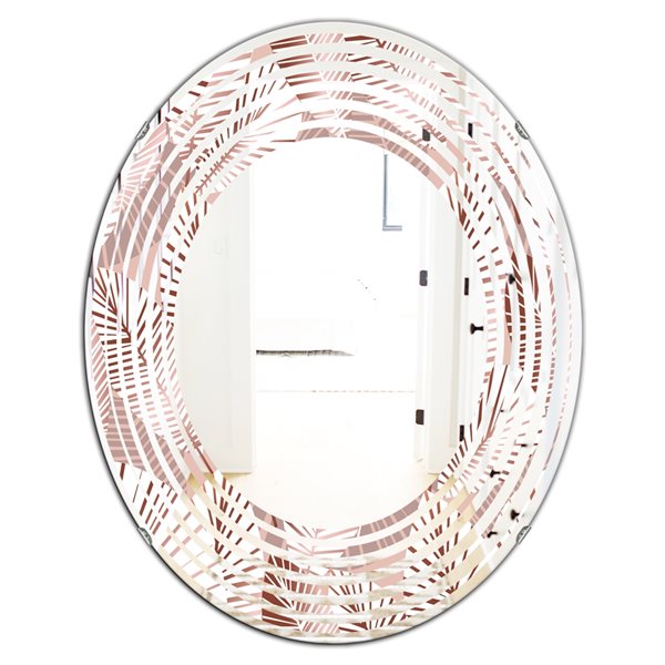 Designart 31.5-in x 23.7-in Golden Tropical Pattern IV Modern Oval Wall Mirror