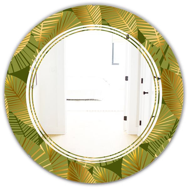 Designart 24-in x 24-in Golden Leaves I Round Wall Mirror MIR24221-C4 ...