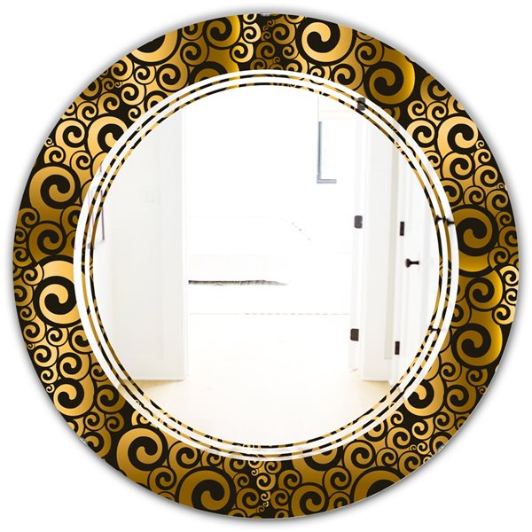 Designart 24-in Gold And Black Swirl I Modern Round Wall Mirror ...
