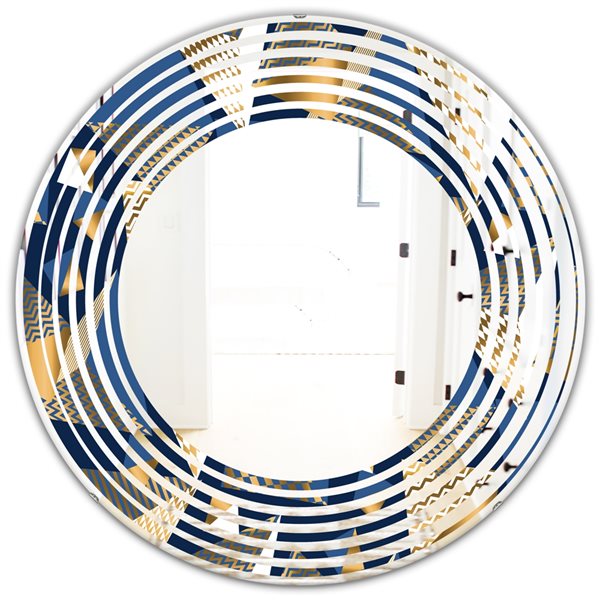 Designart 24-in Gold And Blue Cubes Modern Round Wall Mirror MIR24250 ...