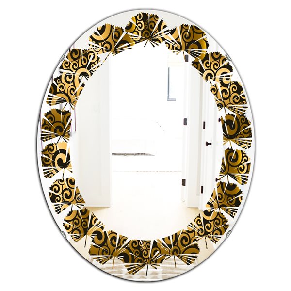 Designart 31.5-in x 23.7-in Gold And Black Swirl I Modern Oval Mirror ...