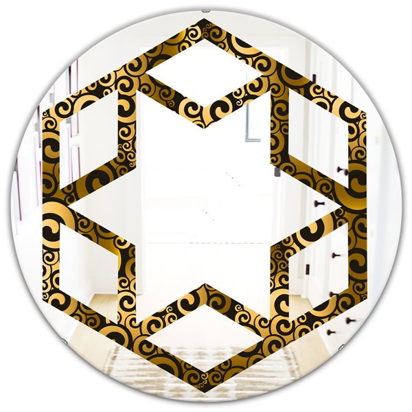 Designart 24 In X 24 In Gold And Black Swirl I Modern Round Wall Mirror   330892457 MainImage 001 L 