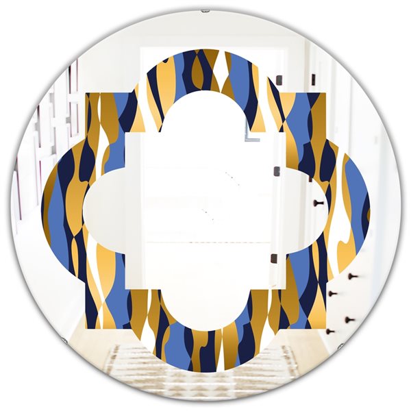 Designart 24-in Retro Luxury Waves In Gold And Blue I Modern Round Wall ...