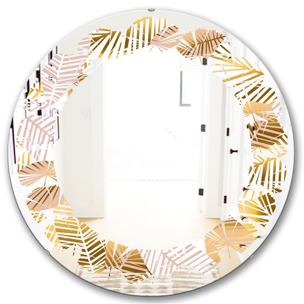 Designart 24-in x 24-in Golden Palm Leaves II Round Wall Mirror ...