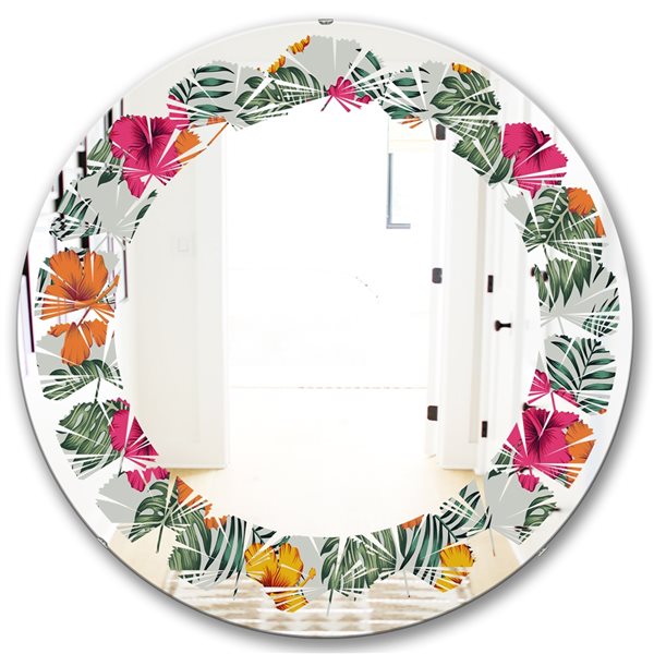 Designart 24-in X 24-in Retro Tropical Leaves Iii Cottage Round Mirror 