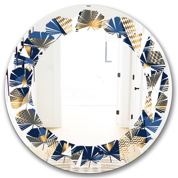 Designart 24-in x 24-in Gold And Blue Cubes - Round Wall Mirror ...