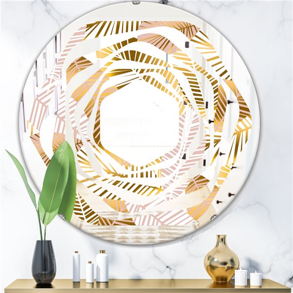 Designart 24-in Golden Palm Leaves II Modern Round Mirror