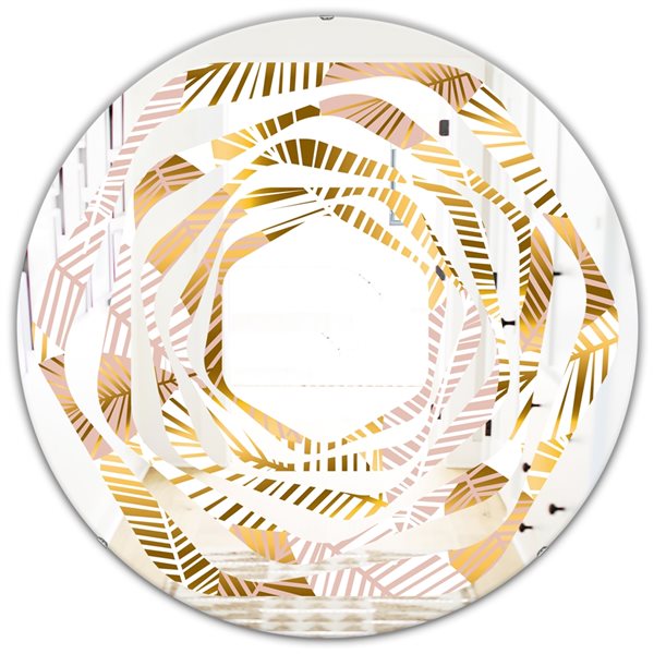 Designart 24-in Golden Palm Leaves II Modern Round Mirror