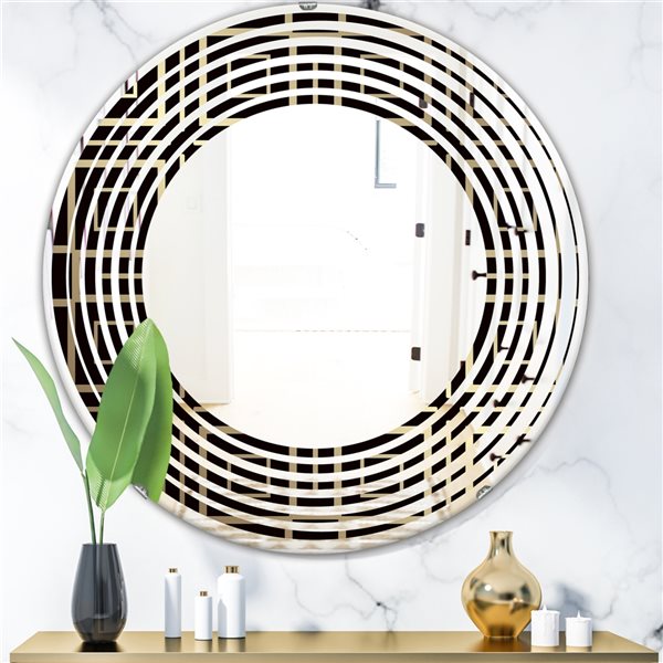 Designart 24-in x 24-in Golden Metallic Geometrics XII Modern Round Wall Mirror