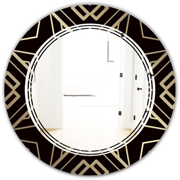 Designart 24-in Gold And Black Art Deco Pattern Round Wall Mirror ...