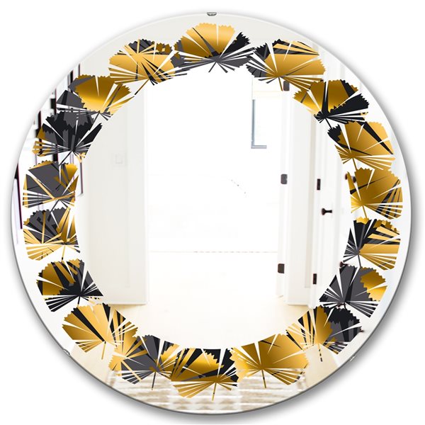 Designart 24-in x 24-in Golden Palm Leaves III - Round Wall Mirror ...