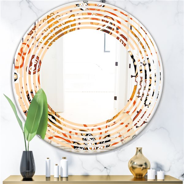 Designart 24-in x 24-in Retro Indian Floral Batik III - Round Wall Mirror