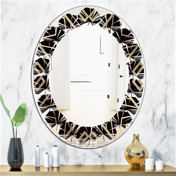 Designart 23.7-in x 31.5-in Gold And Black Art Deco Pattern Oval Wall ...