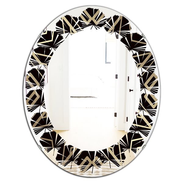 Designart 23.7-in x 31.5-in Gold And Black Art Deco Pattern Oval Wall ...