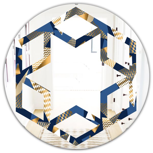 Designart 24-in Gold And Blue Cubes Modern Round Mirror MIR24250-C5-C24 ...