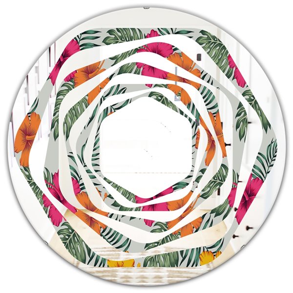 Designart 24-in Retro tropical Leaves III Cottage Round Wall Mirror ...