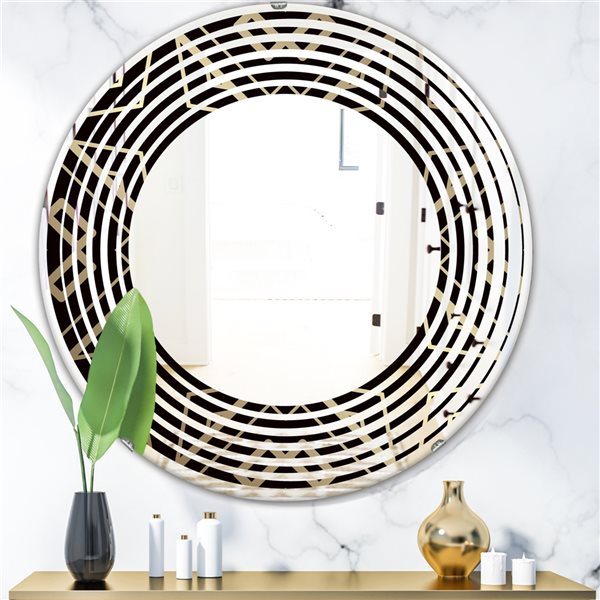 Designart 24-in Gold And Black Art Deco Pattern Modern Round Mirror