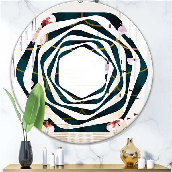 Designart 24-in x 24-in Retro Pink Flower Pattern II Cottage Round Mirror